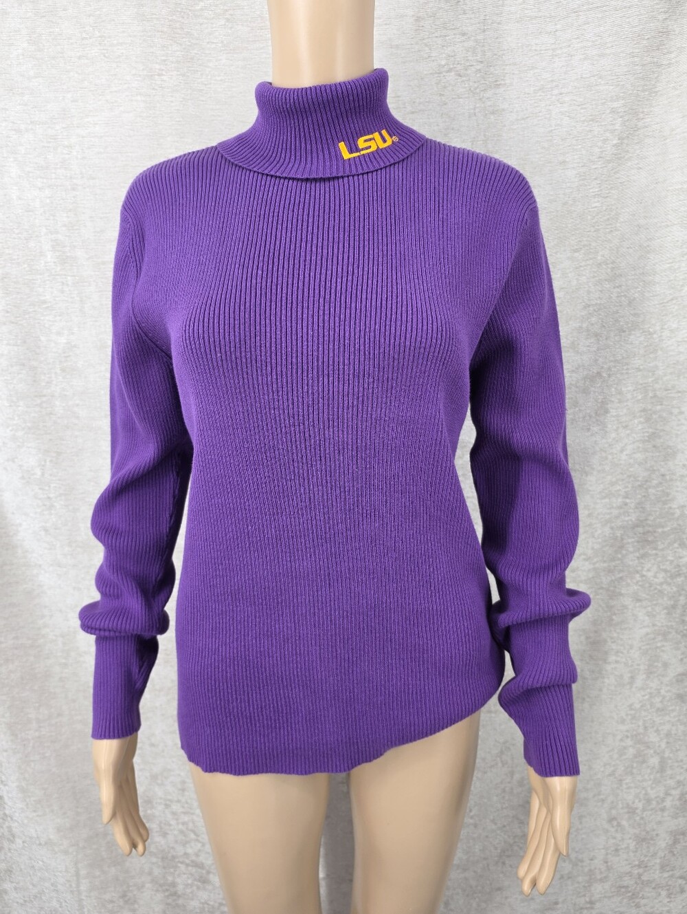 LSU Vintage Y2K Women's Purple Ribbed Turtleneck Sweater By Belle Pointe